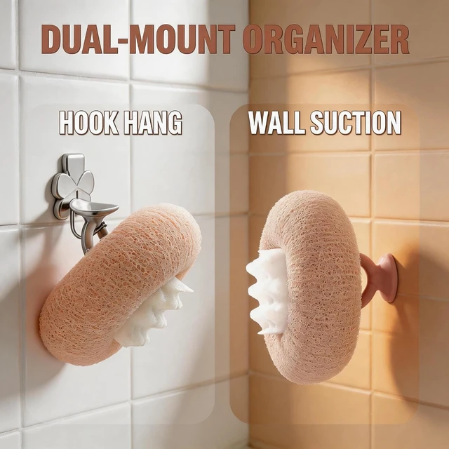 Alt view image 4 of 7 - 2 in 1 Exfoliating Shower Pouf with Soft Mesh Loofah for Women and Men, Sunflower Suction Cup Bath Sponge