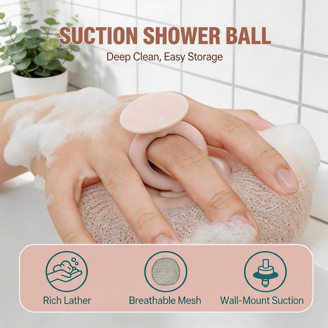 Alt view image 6 of 7 - 2 in 1 Exfoliating Shower Pouf with Soft Mesh Loofah for Women and Men, Sunflower Suction Cup Bath Sponge