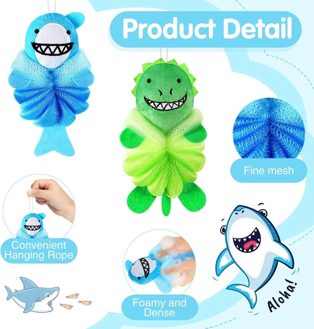 Alt view image 3 of 7 - Children's Shower Sponges - Shark & Monster Designs