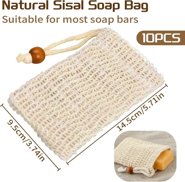 Alt view image 2 of 7 - Fast Drying, Reusable Shower & Bath Body Scrubber, Sisal Soap Saver Bags - Exfoliating Foaming Mesh Bar Soap Pouch with Drawstring