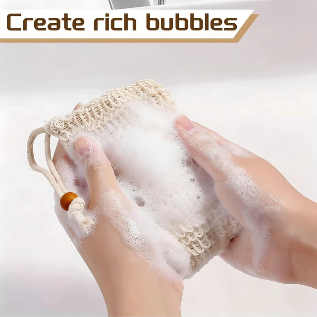 Alt view image 5 of 7 - Fast Drying, Reusable Shower & Bath Body Scrubber, Sisal Soap Saver Bags - Exfoliating Foaming Mesh Bar Soap Pouch with Drawstring