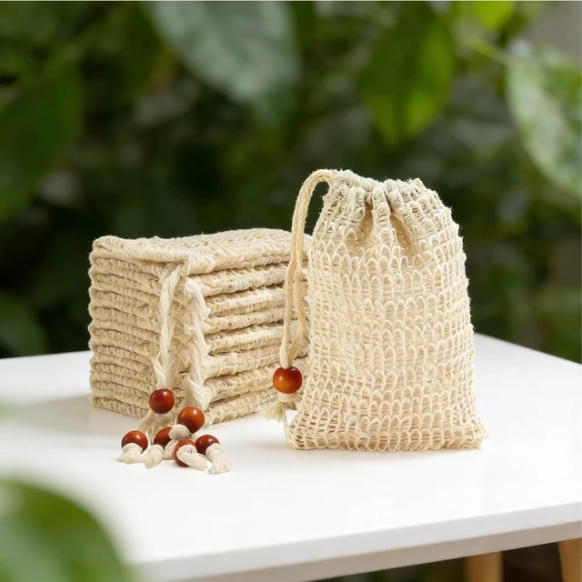 Alt view image 6 of 7 - Fast Drying, Reusable Shower & Bath Body Scrubber, Sisal Soap Saver Bags - Exfoliating Foaming Mesh Bar Soap Pouch with Drawstring