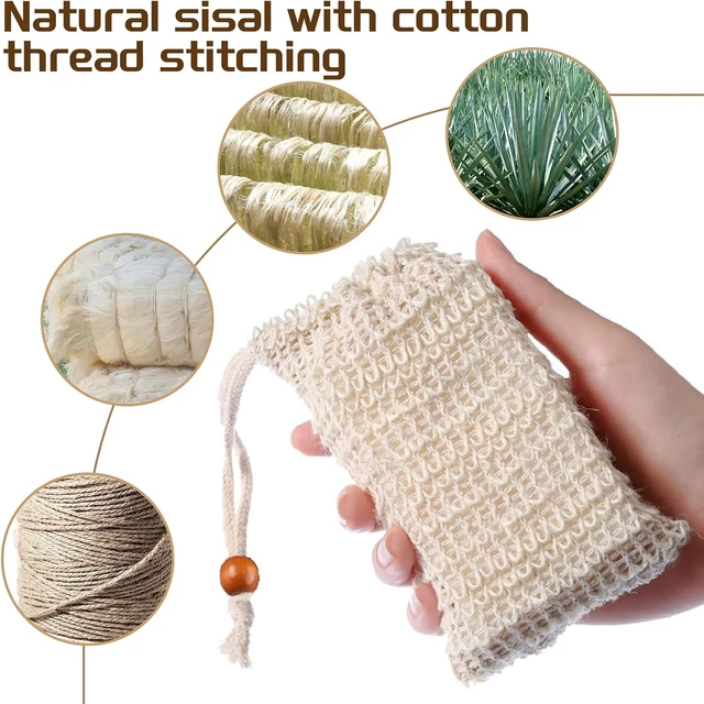 Alt view image 4 of 7 - Fast Drying, Reusable Shower & Bath Body Scrubber, Sisal Soap Saver Bags - Exfoliating Foaming Mesh Bar Soap Pouch with Drawstring