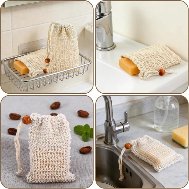 Alt view image 7 of 7 - Fast Drying, Reusable Shower & Bath Body Scrubber, Sisal Soap Saver Bags - Exfoliating Foaming Mesh Bar Soap Pouch with Drawstring
