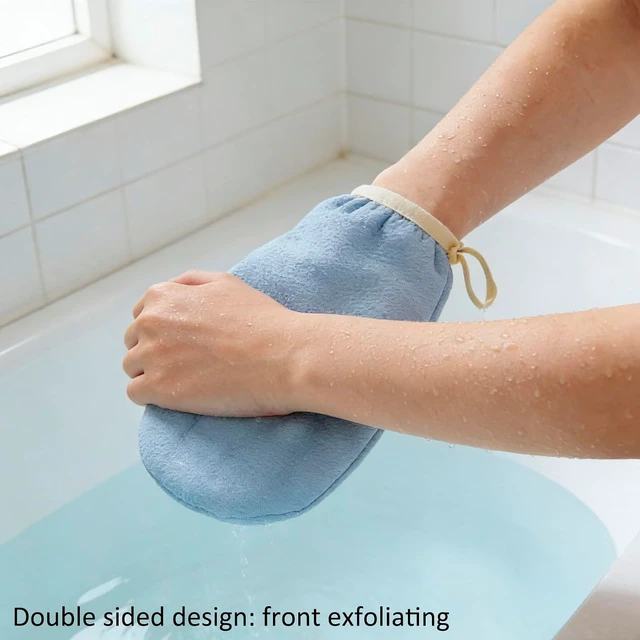 Alt view image 3 of 4 - Double Sided Bath Exfoliating Gloves with Loofah Sponge and Frosted Texture for Dead Skin Removal