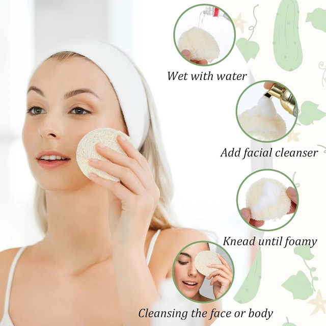 Alt view image 2 of 7 - Cleansing Face Pad for Women Men, Body & Face Exfoliating Scrub Pads for Makeup and Dead Skin Removal, Natural Loofah Sponge Pads for Facial Washing