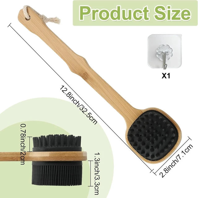 Alt view image 2 of 7 - Exfoliating Back Washer for Shower, Dual-Sided Bath Loofah Brush with Hook, Long Handle Silicone Body Scrubber