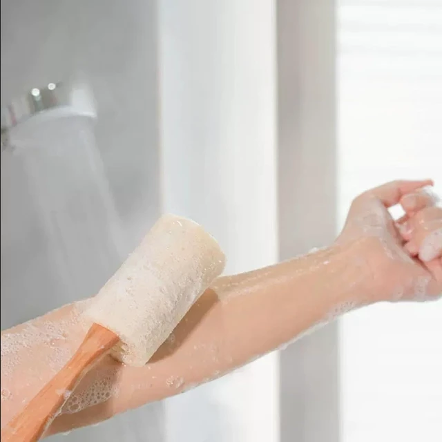 Alt view image 6 of 7 - Long Handle Back Scrubber with Loofah Sponge for Shower Bath Exfoliating Body Brush Eco-Friendly