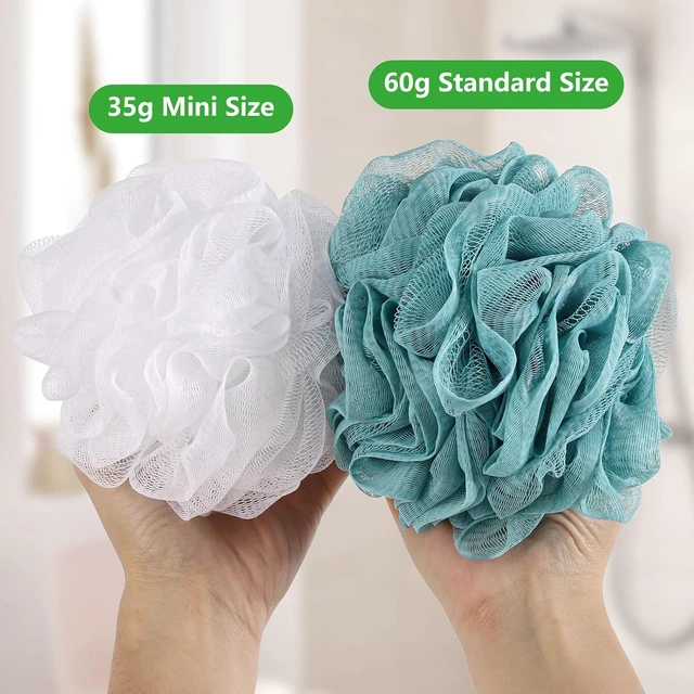 Alt view image 2 of 7 - Mesh Pouf Exfoliating Shower Puff, Small Loofah Travel Size Bath Sponge Set