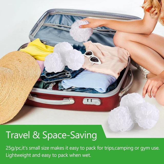 Alt view image 3 of 7 - Mesh Pouf Exfoliating Shower Puff, Small Loofah Travel Size Bath Sponge Set