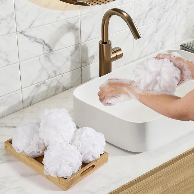 Alt view image 4 of 7 - Mesh Pouf Exfoliating Shower Puff, Small Loofah Travel Size Bath Sponge Set