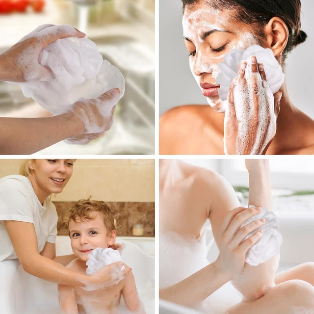 Alt view image 6 of 7 - Mesh Pouf Exfoliating Shower Puff, Small Loofah Travel Size Bath Sponge Set