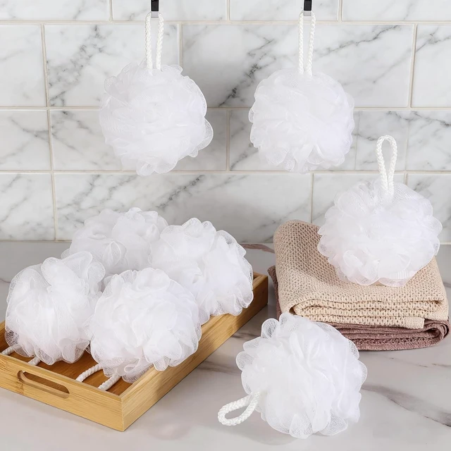 Alt view image 5 of 7 - Mesh Pouf Exfoliating Shower Puff, Small Loofah Travel Size Bath Sponge Set