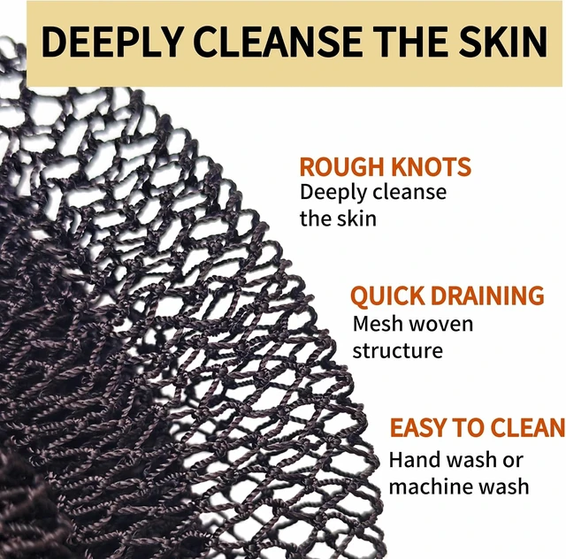 Alt view image 3 of 7 - Genuine African Net Sponge Long Body Exfoliator Traditional Washcloth for Dead Skin Removal & Smooth KP Quick-Dry Loofah Substitute for Men and Women