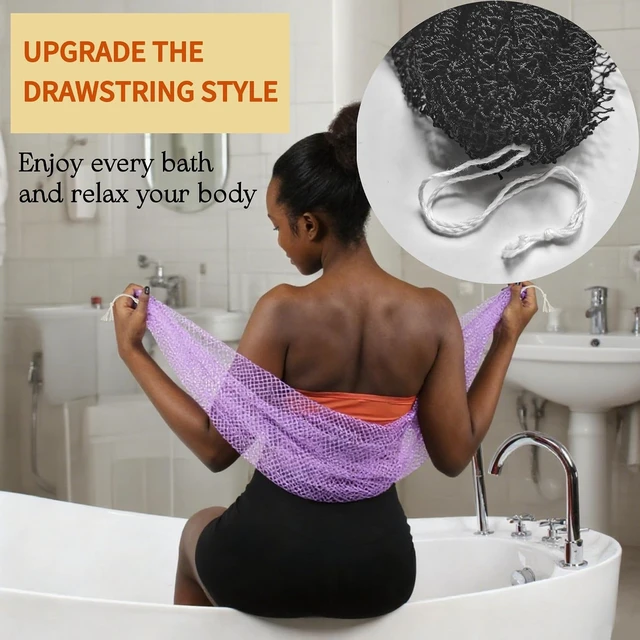 Alt view image 4 of 7 - Genuine African Net Sponge Long Body Exfoliator Traditional Washcloth for Dead Skin Removal & Smooth KP Quick-Dry Loofah Substitute for Men and Women