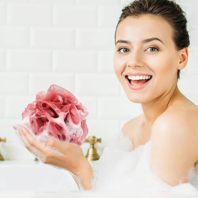 Alt view image 6 of 7 - Mesh Loofah Sponge Body Scrubber Exfoliating Bath Pouf Shower Sponges