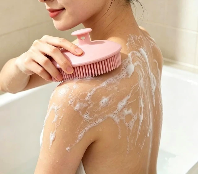 Alt view image 3 of 7 - Rich Lather, Easy Cleaning, Soft Loofah for Sensitive Skin, Dual-Use Silicone Exfoliating Body Scrubber & Scalp Massager