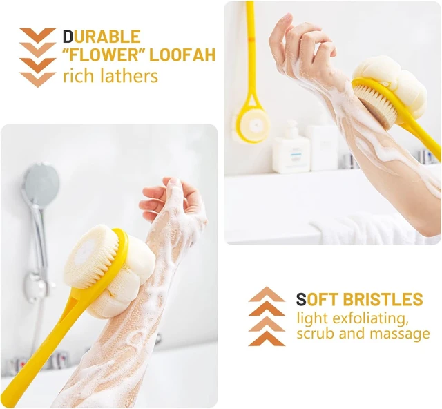 Alt view image 3 of 6 - Soft Bristle Loofah Back Scrubber with Bath Mesh Sponge for Shower Body Cleaning