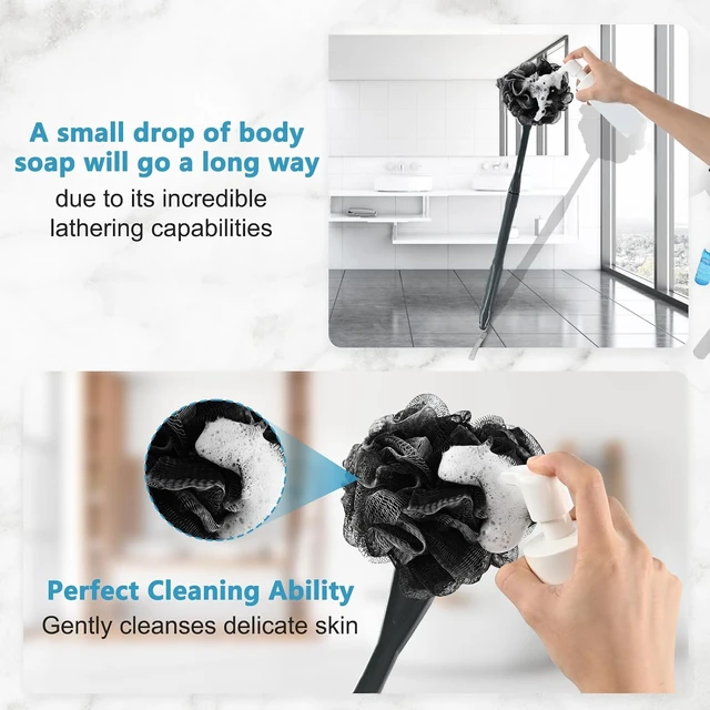 Alt view image 4 of 6 - Refillable Body Scrubber for Exfoliation and Skin Care, Long Handled Bath Sponge with Hanging Loop