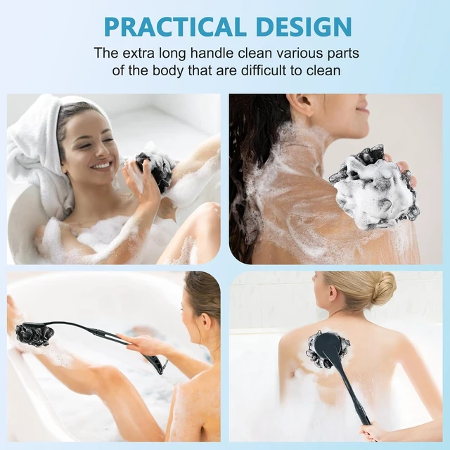 Alt view image 6 of 6 - Refillable Body Scrubber for Exfoliation and Skin Care, Long Handled Bath Sponge with Hanging Loop