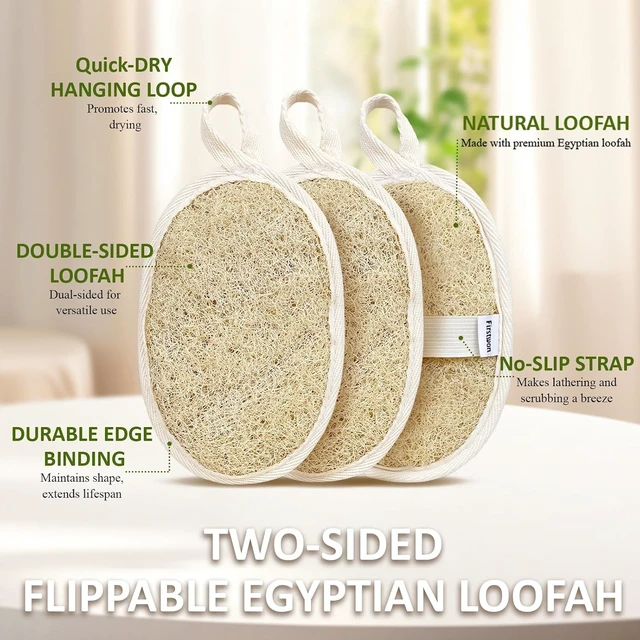Alt view image 2 of 7 - Women & Men, Premium Egyptian Natural Loofah Sponge 100% Plant-Based Exfoliating Body Scrubber Dye-Free Biodegradable Shower Pouf Deep Cleansing for Body Back and Face