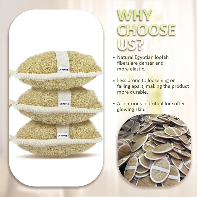 Alt view image 3 of 7 - Women & Men, Premium Egyptian Natural Loofah Sponge 100% Plant-Based Exfoliating Body Scrubber Dye-Free Biodegradable Shower Pouf Deep Cleansing for Body Back and Face
