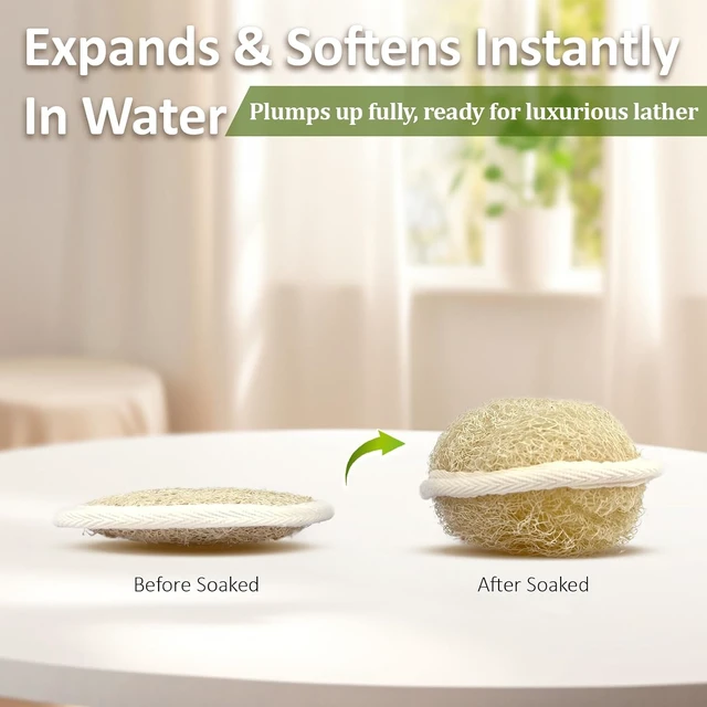 Alt view image 4 of 7 - Women & Men, Premium Egyptian Natural Loofah Sponge 100% Plant-Based Exfoliating Body Scrubber Dye-Free Biodegradable Shower Pouf Deep Cleansing for Body Back and Face