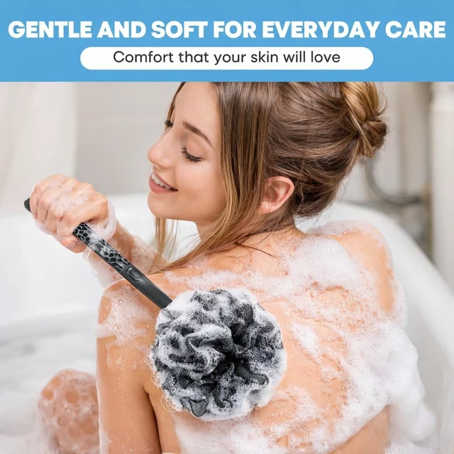 Alt view image 5 of 7 - Shower Loofah Bath Tool, Long Handle Back Scrubber & Body Exfoliating Brush for Men and Women