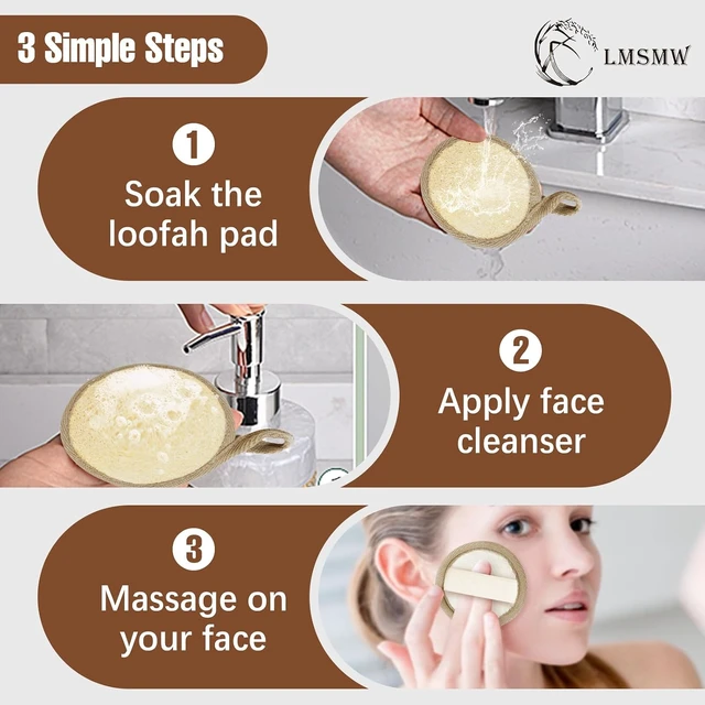 Alt view image 4 of 5 - Shower Bath Use for Men & Women, Natural Luffa Facial Exfoliating Scrubber Pads - Manual Face Cleansing Sponge Brush for Deep Clean Skin