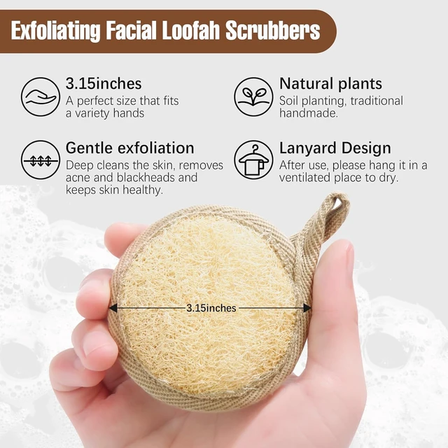 Alt view image 2 of 5 - Shower Bath Use for Men & Women, Natural Luffa Facial Exfoliating Scrubber Pads - Manual Face Cleansing Sponge Brush for Deep Clean Skin