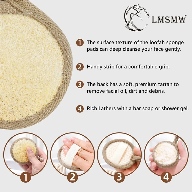 Alt view image 3 of 5 - Shower Bath Use for Men & Women, Natural Luffa Facial Exfoliating Scrubber Pads - Manual Face Cleansing Sponge Brush for Deep Clean Skin