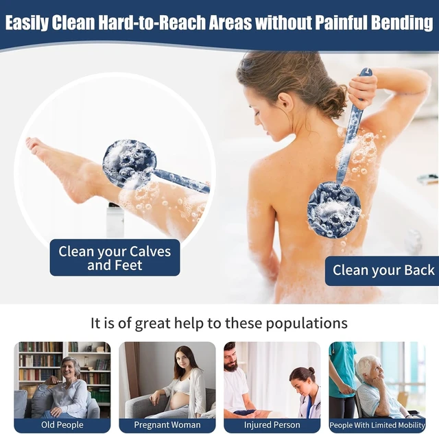Alt view image 4 of 7 - Exfoliating Body Scrubber and Soft Mesh Shower Puff, Loofah Sponge Set with Anti-Slip Long Handle
