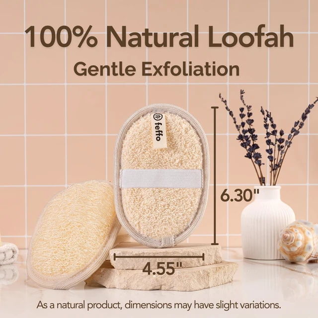 Alt view image 5 of 7 - Shower Scrubber Pad for Women Men & Kids, Natural Loofah Body Exfoliator with Handle