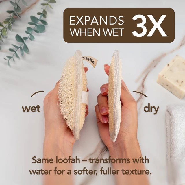 Alt view image 6 of 7 - Shower Scrubber Pad for Women Men & Kids, Natural Loofah Body Exfoliator with Handle