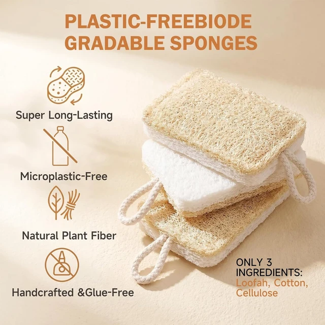 Alt view image 2 of 7 - Dual-Sided Natural Loofah and Cellulose Dish Scrubber