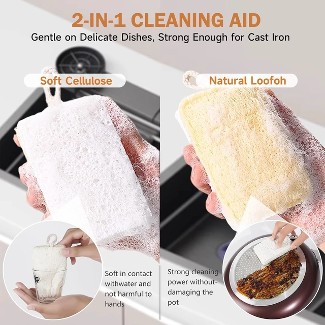 Alt view image 4 of 7 - Dual-Sided Natural Loofah and Cellulose Dish Scrubber