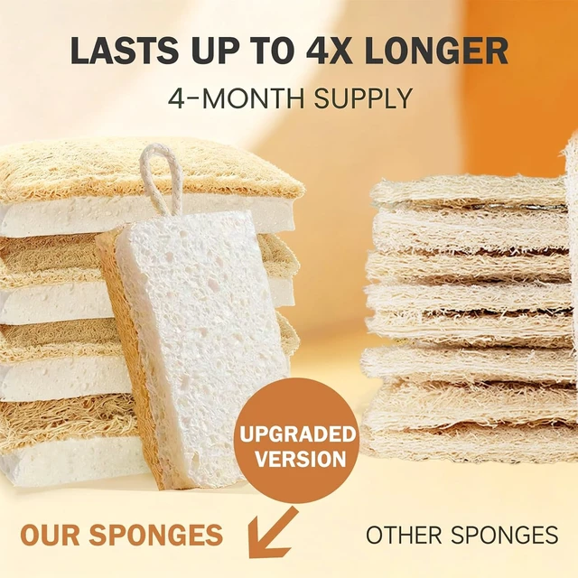 Alt view image 7 of 7 - Dual-Sided Natural Loofah and Cellulose Dish Scrubber