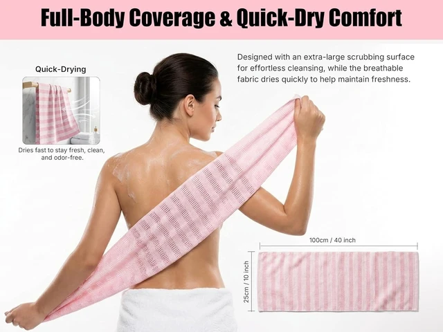 Alt view image 2 of 7 - Long Body Scrub Washcloth for Smooth Skin, Deep Cleansing Exfoliating Bath Towel