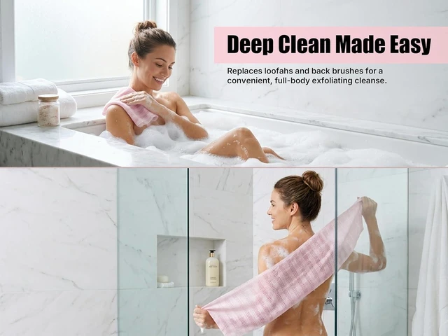 Alt view image 4 of 7 - Long Body Scrub Washcloth for Smooth Skin, Deep Cleansing Exfoliating Bath Towel