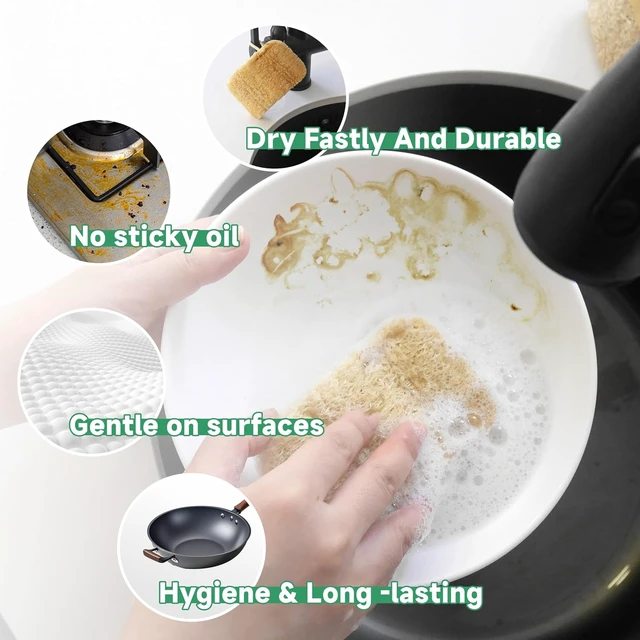 Alt view image 5 of 5 - Natural Loofah Dish Sponges | Biodegradable & Eco Friendly Kitchen Sponges for Washing Dishes | Heavy-Duty Dishwashing Sponge |