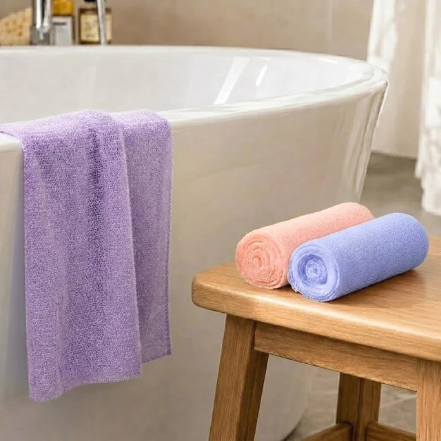 Alt view image 3 of 7 - Japanese Korean Style Loofah Sponge Exfoliator for Women Men, Exfoliating Body Scrubber Towels - Back Scrub Washcloths for Shower Bath