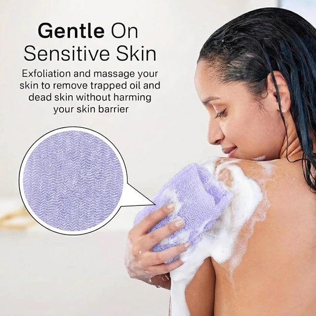 Alt view image 4 of 7 - Japanese Korean Style Loofah Sponge Exfoliator for Women Men, Exfoliating Body Scrubber Towels - Back Scrub Washcloths for Shower Bath