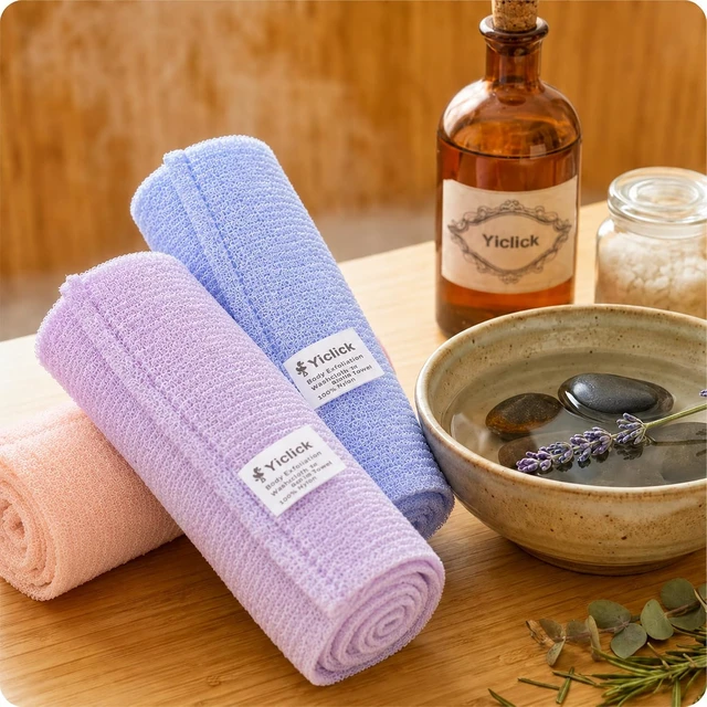 Alt view image 5 of 7 - Japanese Korean Style Loofah Sponge Exfoliator for Women Men, Exfoliating Body Scrubber Towels - Back Scrub Washcloths for Shower Bath