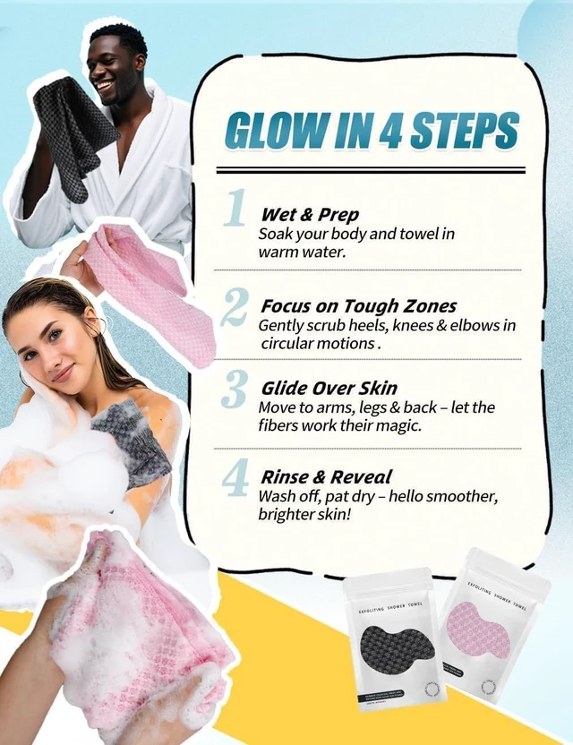 Alt view image 2 of 7 - Dual-Texture Shower Towel for All Skin Types, Premium 2-Sided Exfoliating Body Scrubber Washcloth for Face and Skin