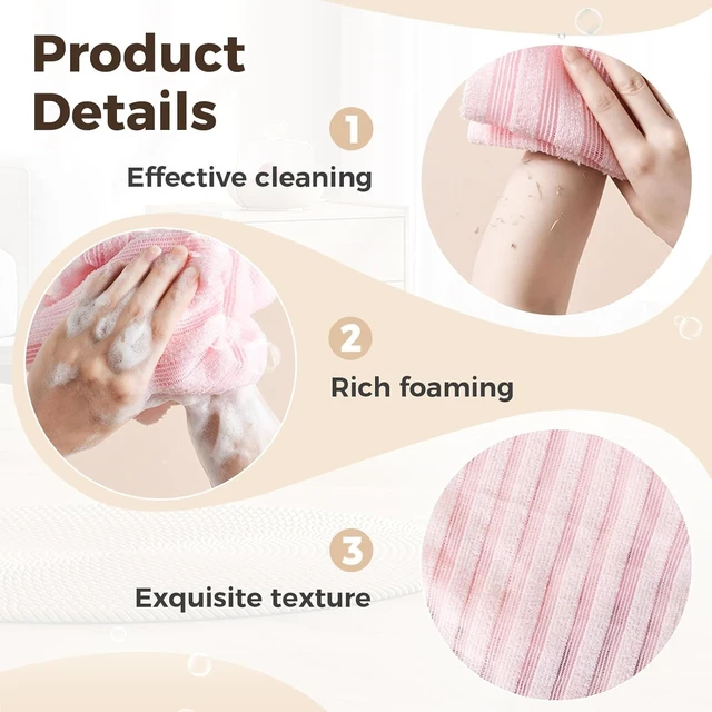 Alt view image 3 of 7 - Dual-Texture Shower Towel for All Skin Types, Premium 2-Sided Exfoliating Body Scrubber Washcloth for Face and Skin