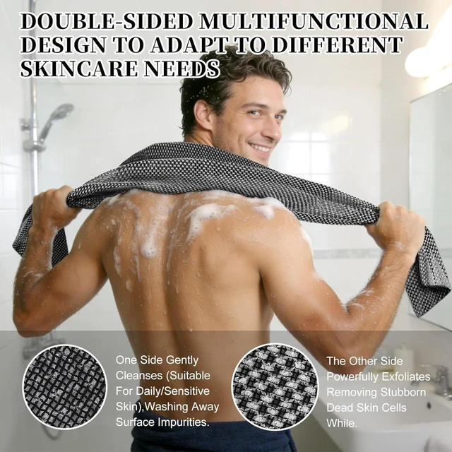 Alt view image 4 of 7 - Dual-Texture Shower Towel for All Skin Types, Premium 2-Sided Exfoliating Body Scrubber Washcloth for Face and Skin