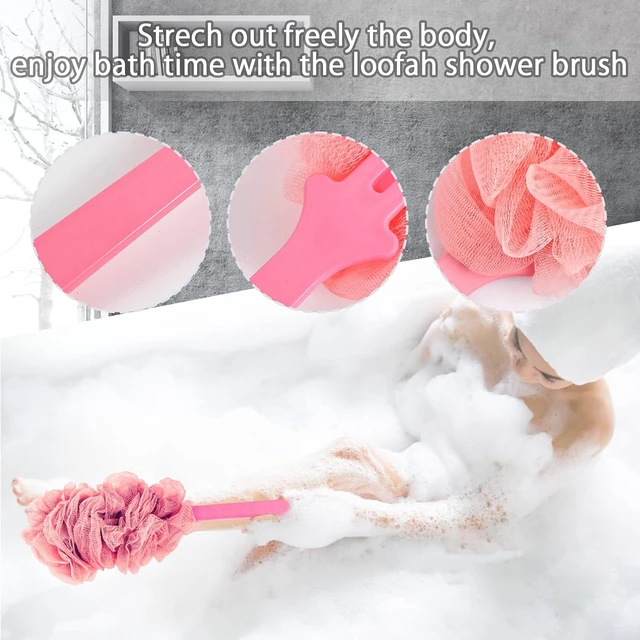 Alt view image 4 of 7 - Exfoliating Body Brush for Shower & Bathing, Long Handle Back Scrubber with Loofah Sponge