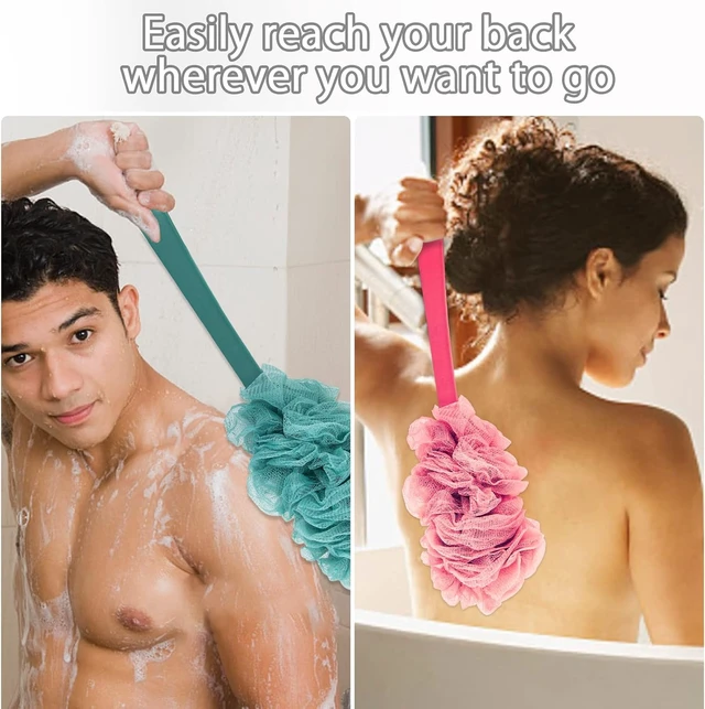 Alt view image 2 of 7 - Exfoliating Body Brush for Shower & Bathing, Long Handle Back Scrubber with Loofah Sponge