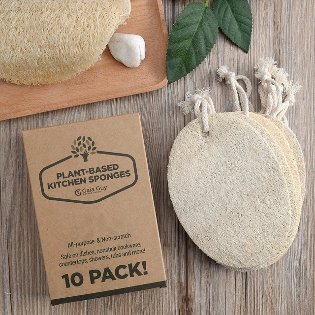Alt view image 3 of 6 - Plastic-Free Compostable Cleaning Supplies, Biodegradable Plant-Based Dish Sponges, Eco-Friendly Natural Loofah Kitchen Scrubber Pads