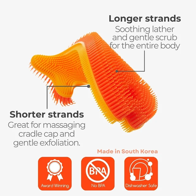 Alt view image 3 of 7 - Quick-Dry Food-Grade Material, Toddlers & Adults - Double-Sided Fish Design for Gentle Face and Body Exfoliation, Smart Silicone Bath Scrubber for Infants
